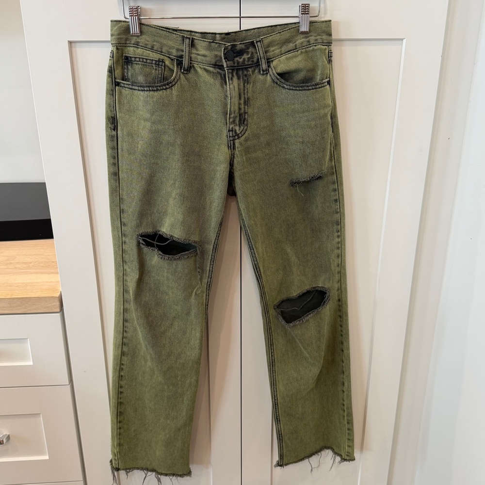 BDG Women's Lime Stone Washed Straight Leg Distressed Jeans